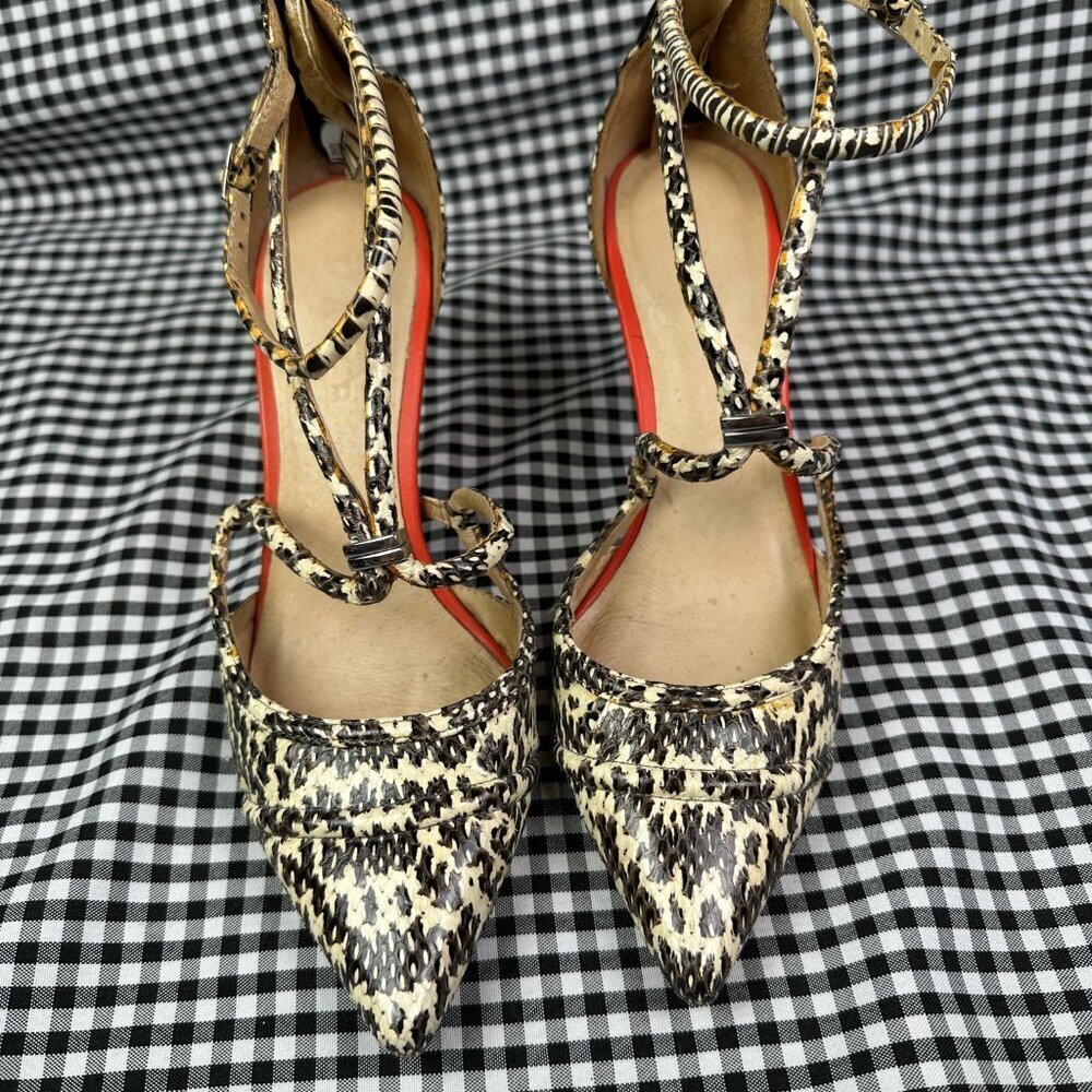 LAMB L.A.M.B Gwen Stefani Snake Print Pointed Toe Pump Heels Red Black Tan Sz 7 - Picture 2 of 5